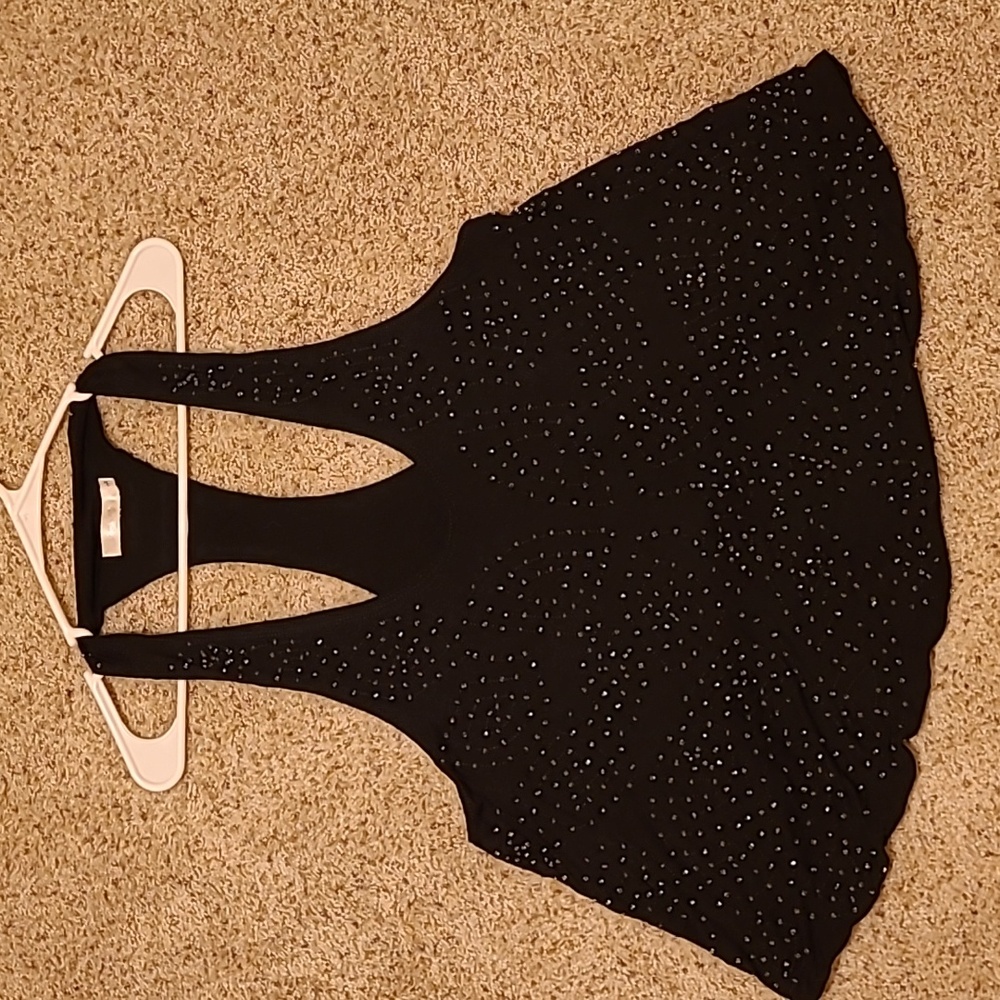 Shula, size L, Black bead-studded racerback tank top